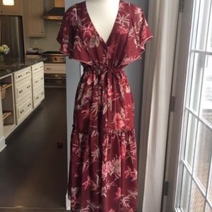 Red Short-Sleeve Midi Dress